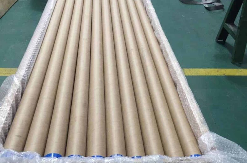 stainless steel pipe in foam-lined wooden crate